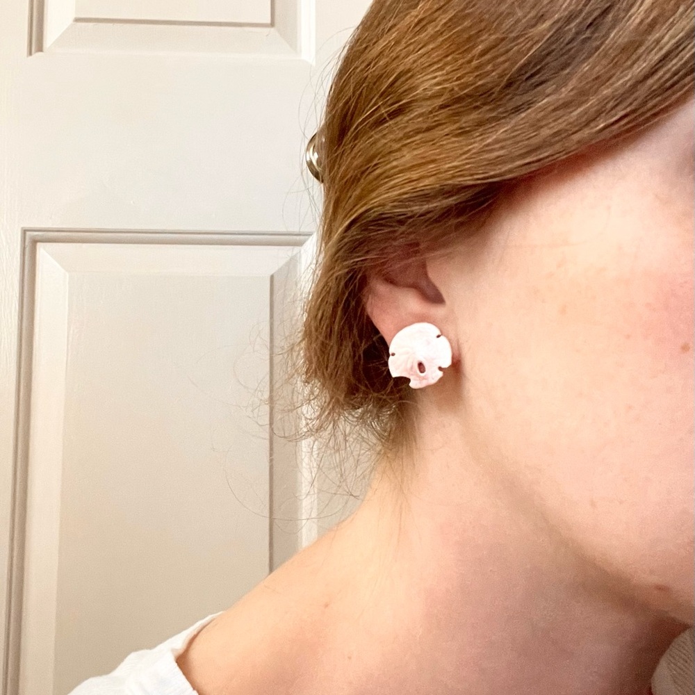 Vintage Pink Pearlescent Sand Dollar Stud Earrings
